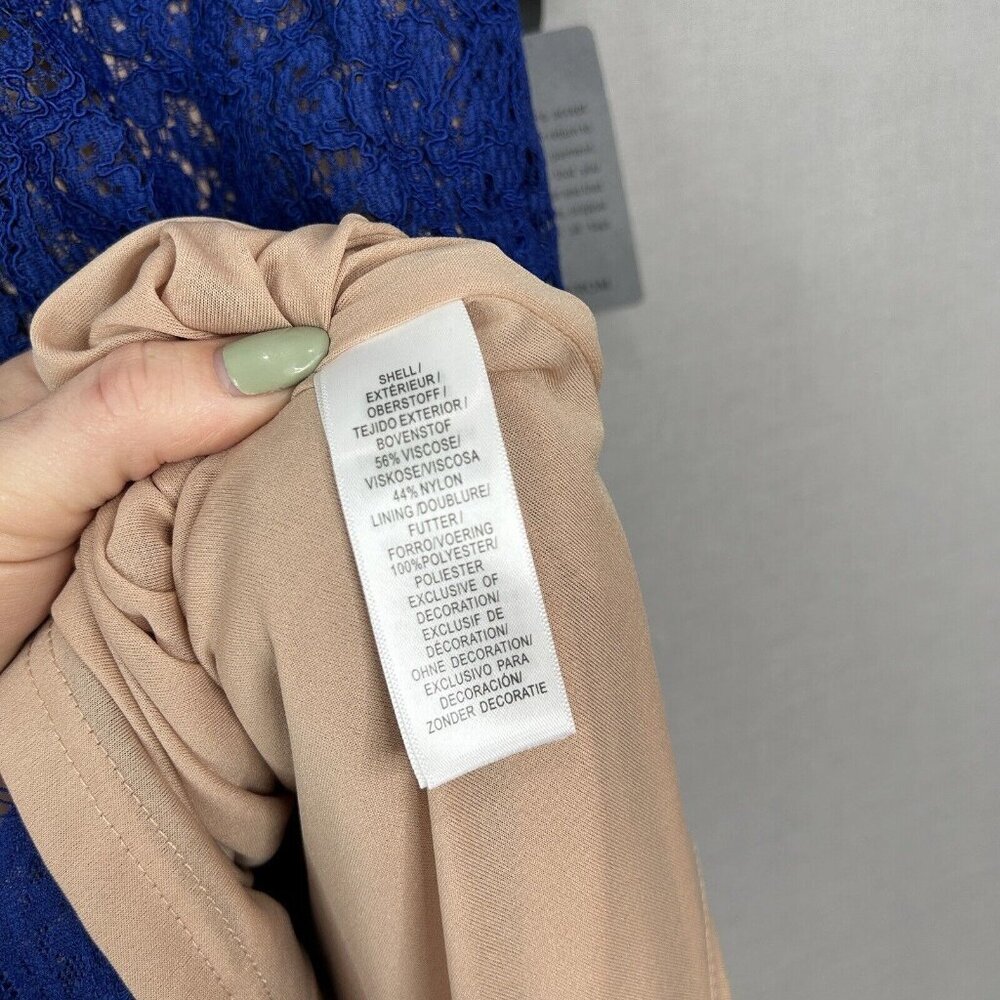 Adrianna Papell Womens Dress 4 Blue Lace Overlay Sheath Evening Modest Elegant - Picture 11 of 14